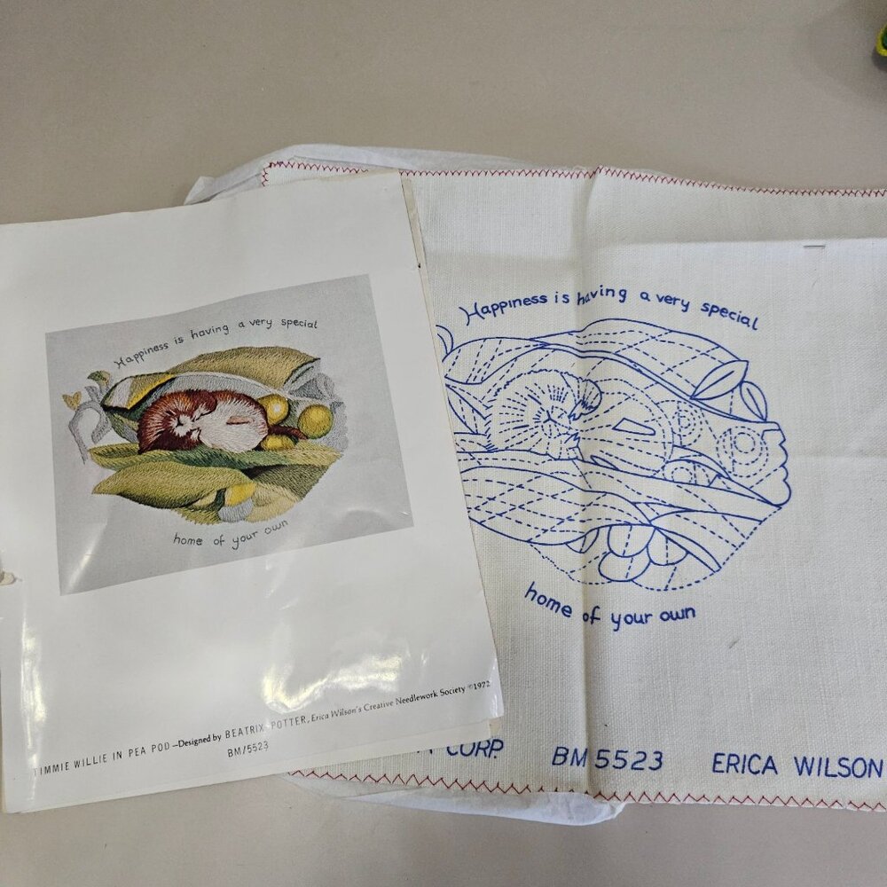 Beatrix Potter Timmy Willie In Pea Pod Crewel Embroidery Kit Erica Wilson 1972